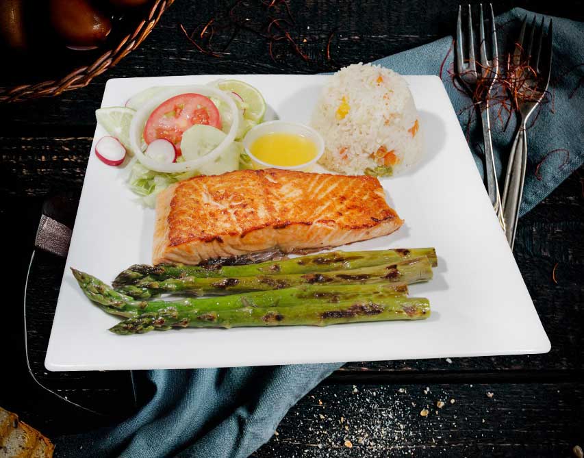 Grilled salmon — fresh dishes at La Chapinita Restaurant